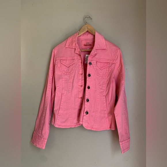 Jon gabrielle pink denim jean jacket fitted stretch size large - Picture 1 of 9
